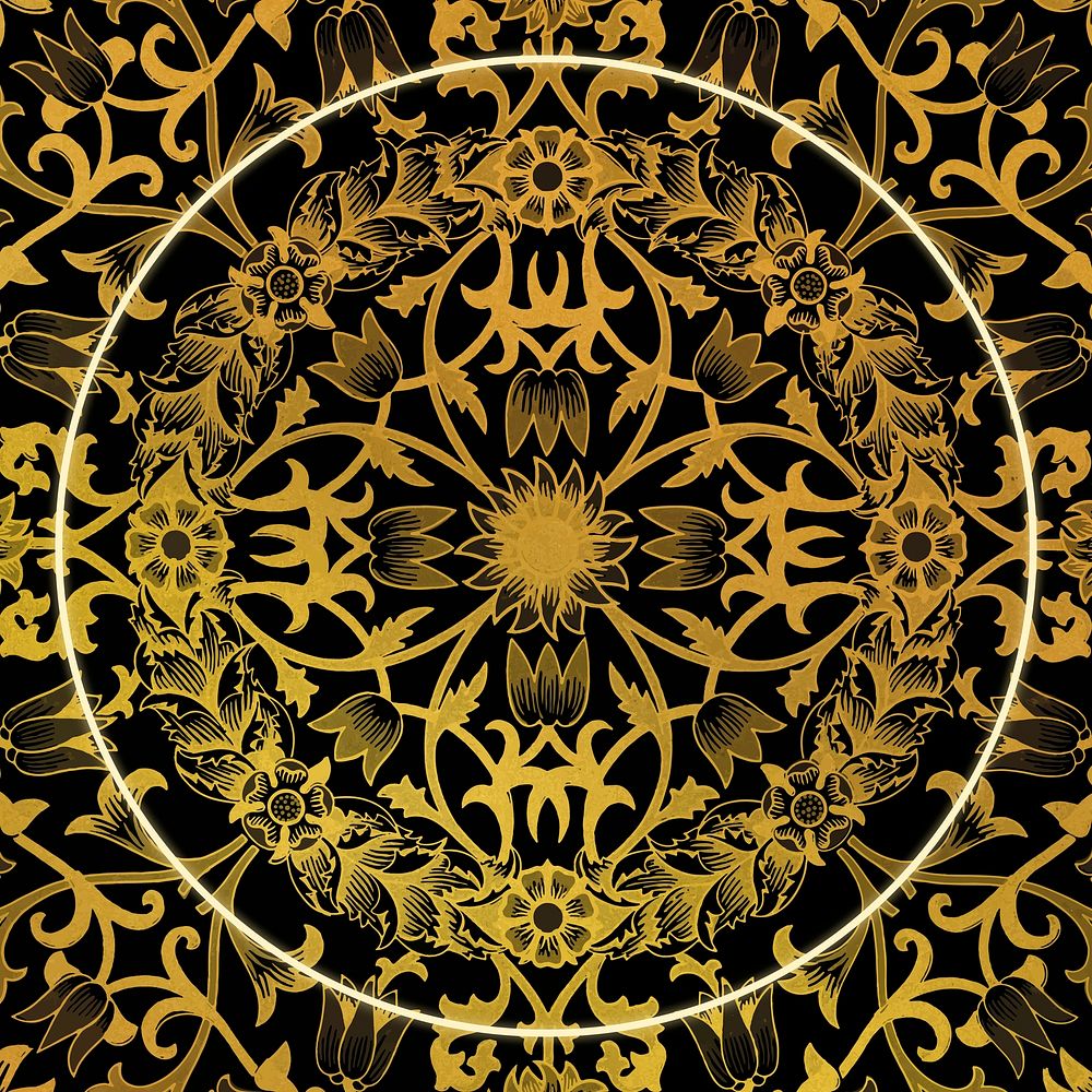 Golden floral frame pattern vector remix from artwork by William Morris