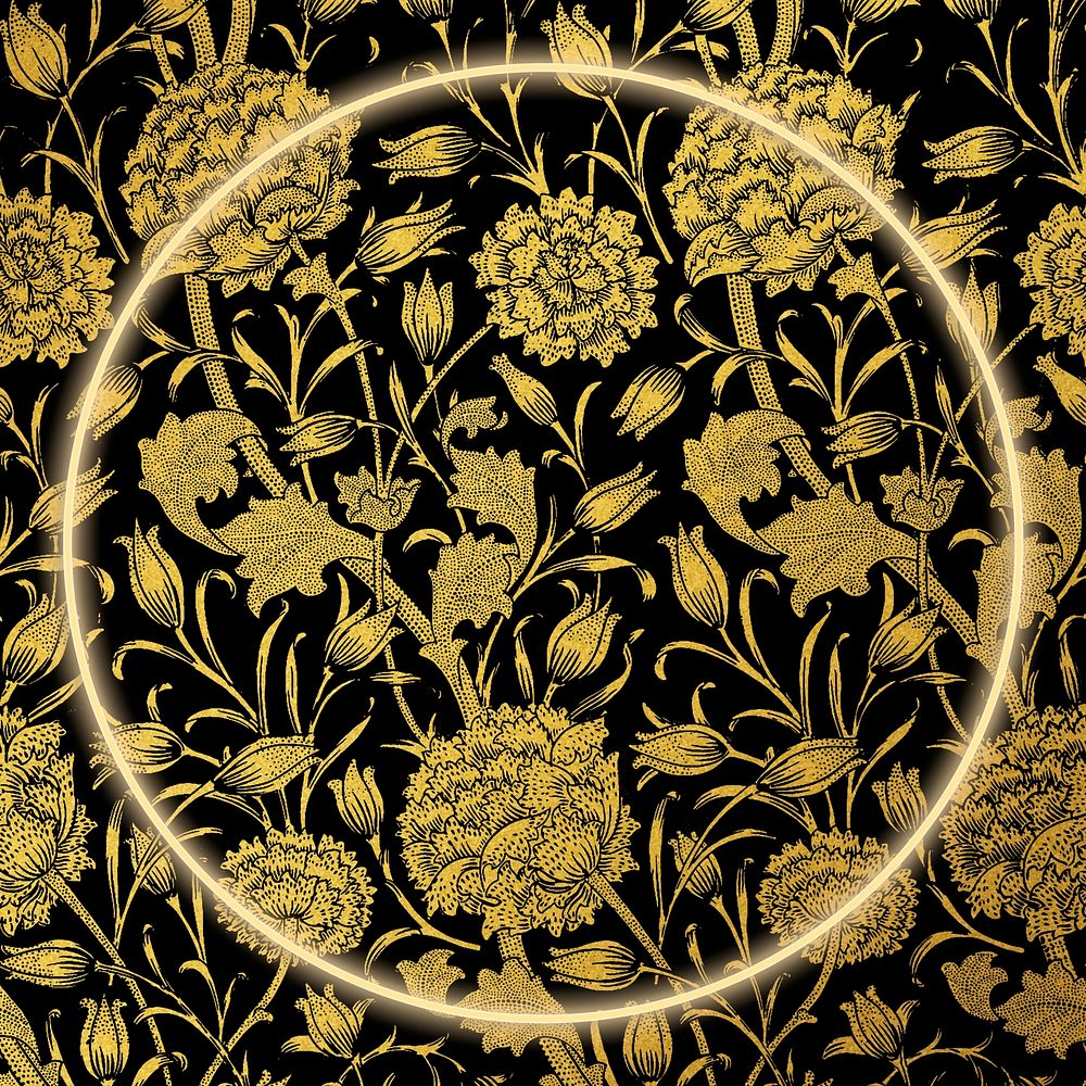 Golden floral pattern psd frame remix from artwork by William Morris