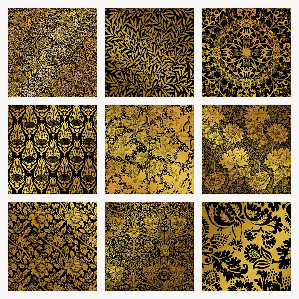 Luxury floral pattern psd set remix from artwork by William Morris