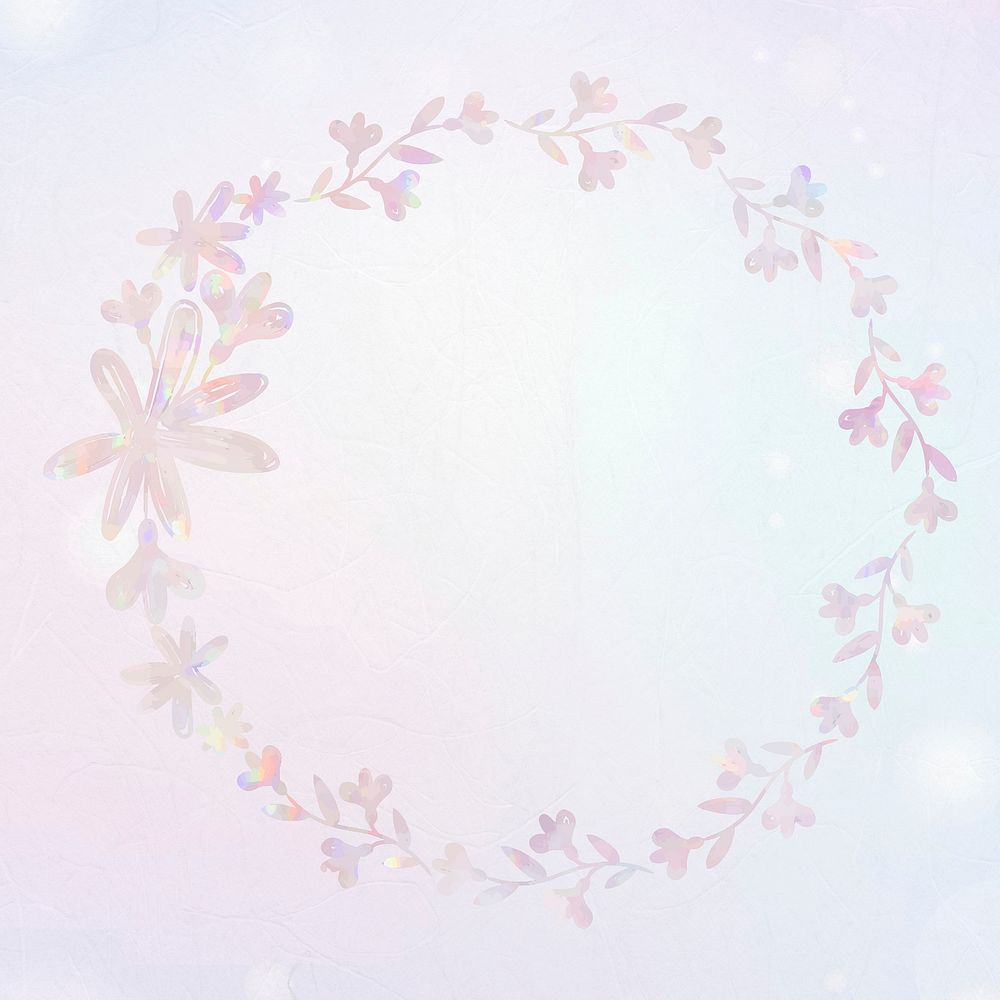 Vector floral wreath frame holography effect
