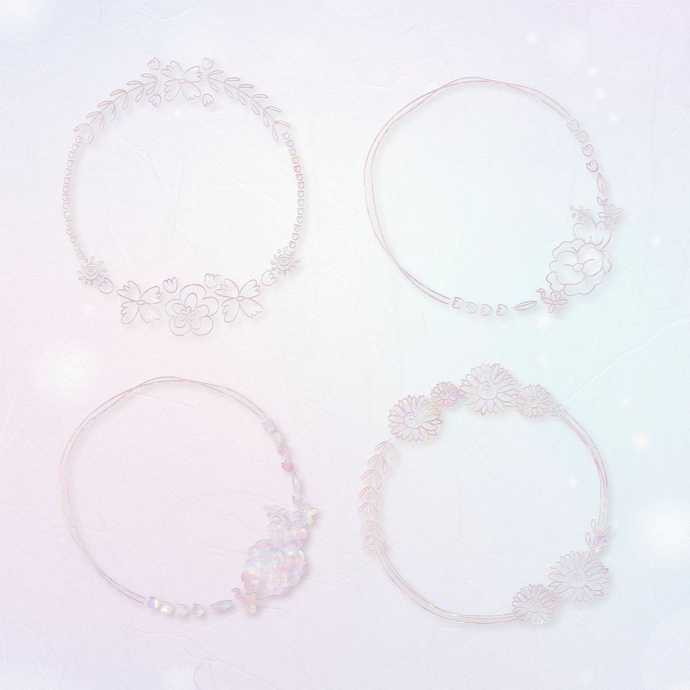 Holographic floral round frame collection 