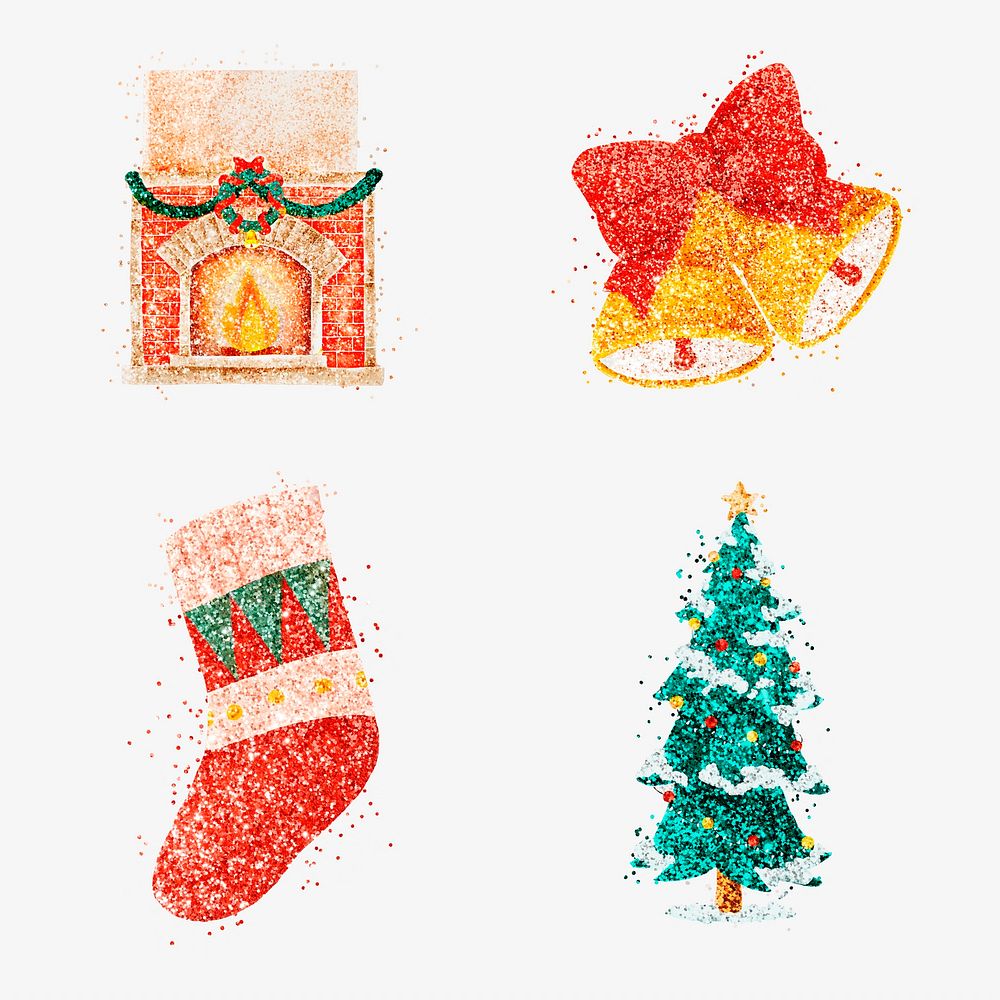 Glitter Christmas illustration hand drawn collection