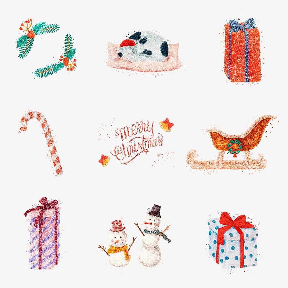 Glitter Christmas illustration hand drawn collection