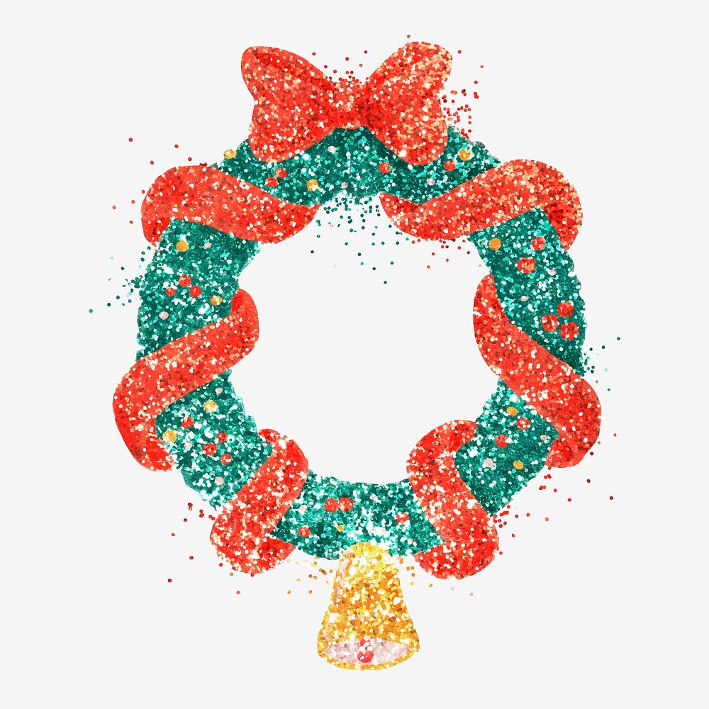 Glitter Christmas wreath drawing vector illustration