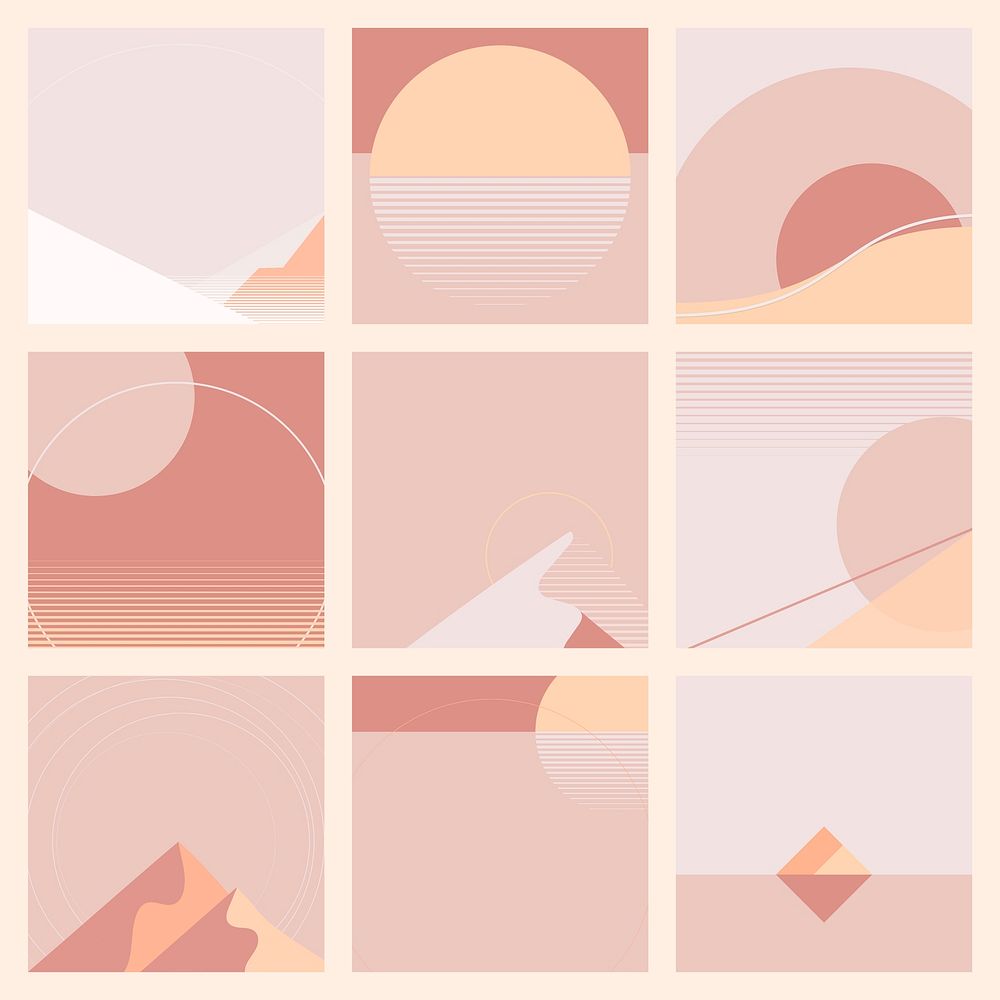 Minimal pink sunset geometric scenery background vector collection