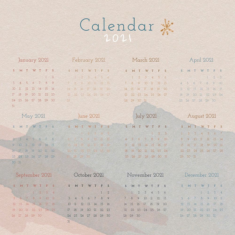 Calendar 2021 editable poster template psd with abstract watercolor background collection 