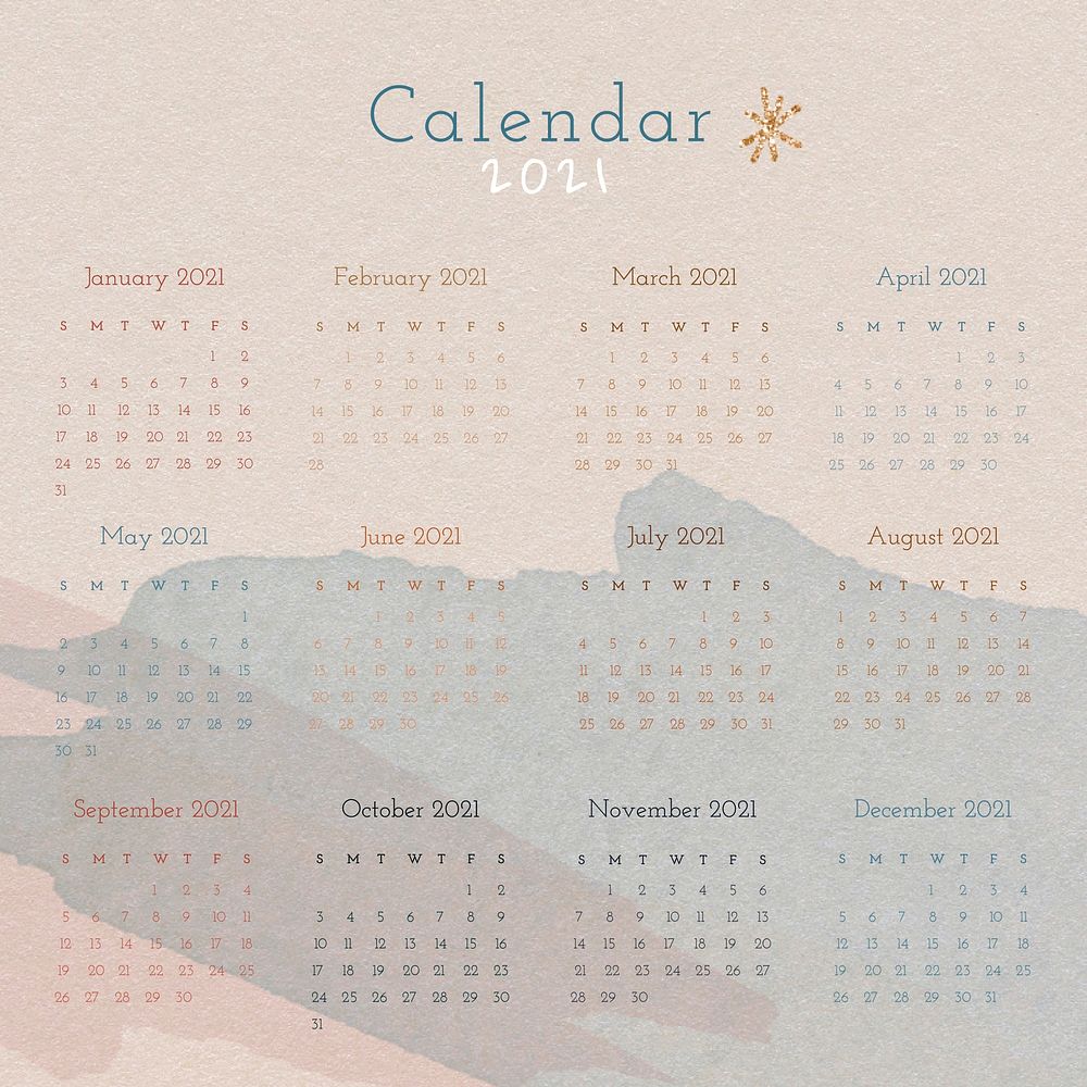 Calendar 2021 yearly editable template vector HD wallpaper with abstract watercolor background set