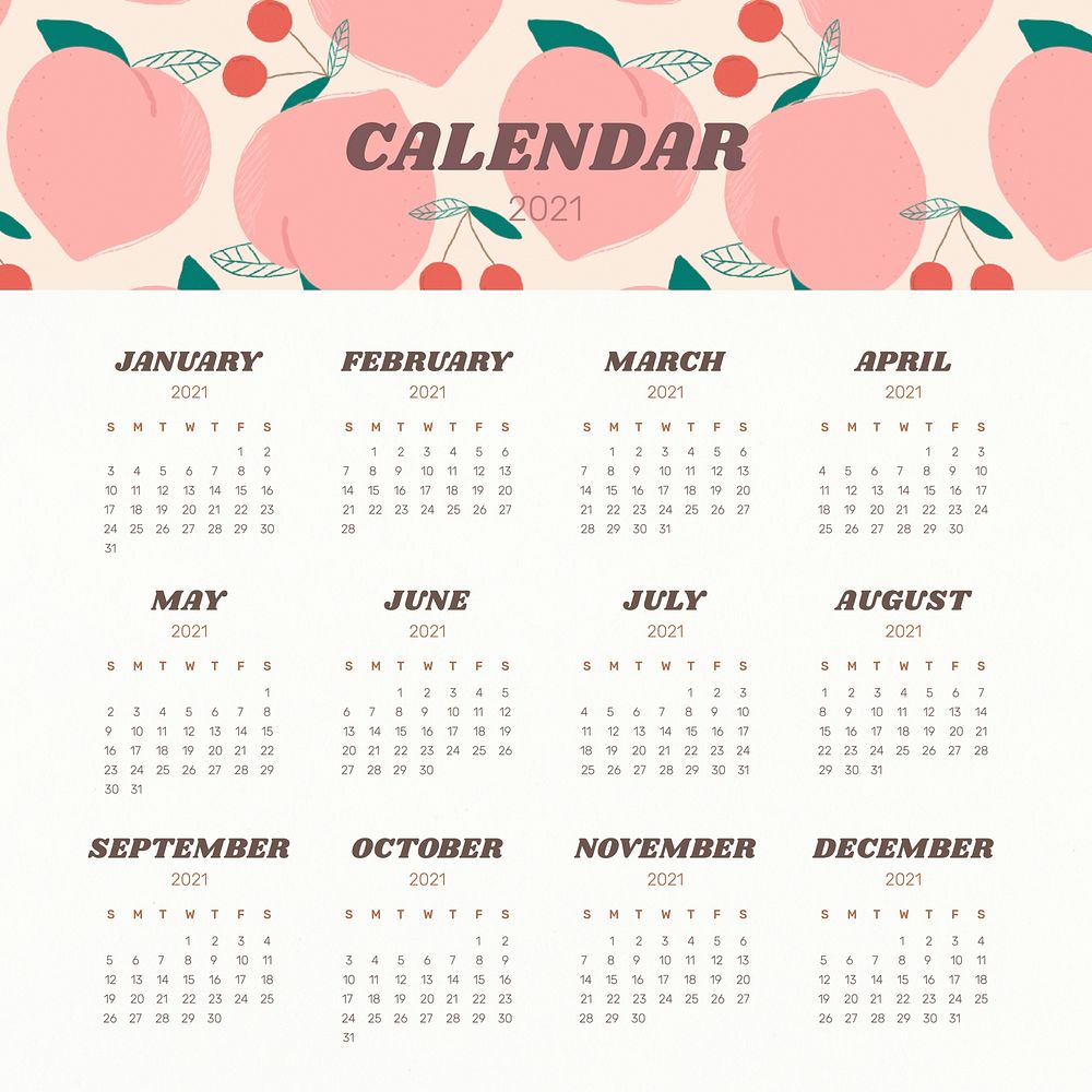Calendar 2021 editable template vector with cute peach