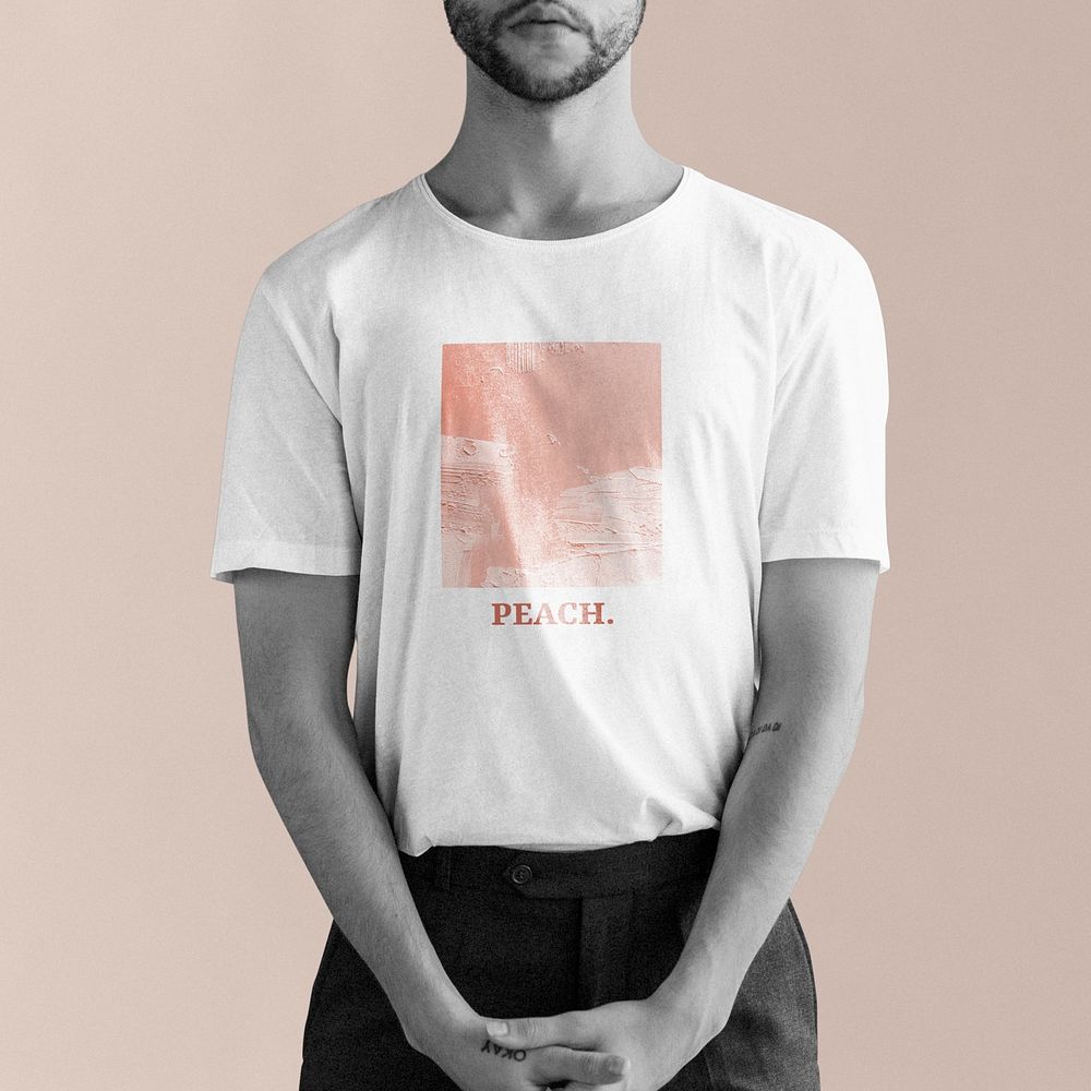 Men's peach T-shirt mockup psd