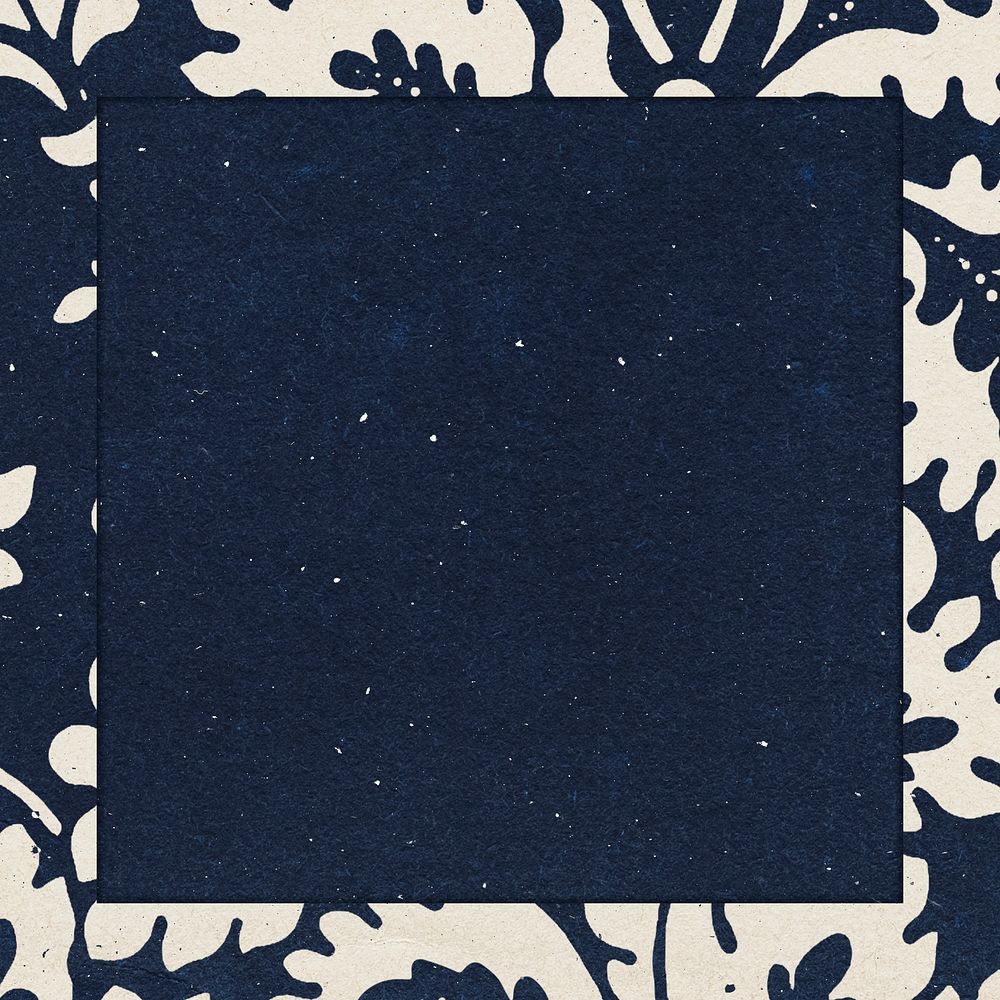 Vintage floral frame psd indigo background remix artwork from William Morris