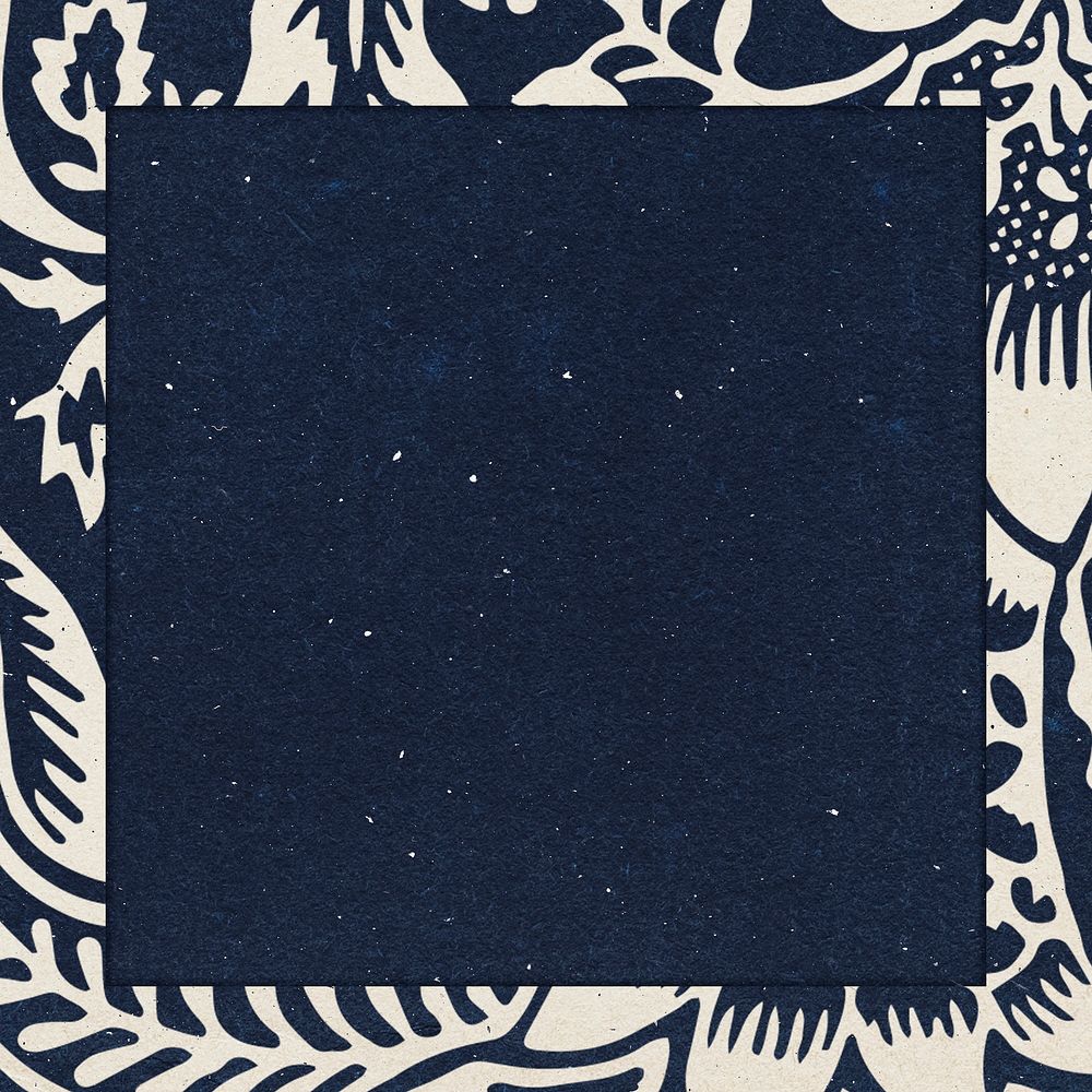 Vintage leafy frame psd indigo background remix artwork from William Morris