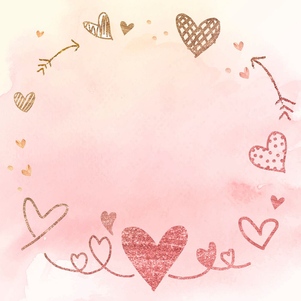 Heart with arrow vector frame watercolor illustration
