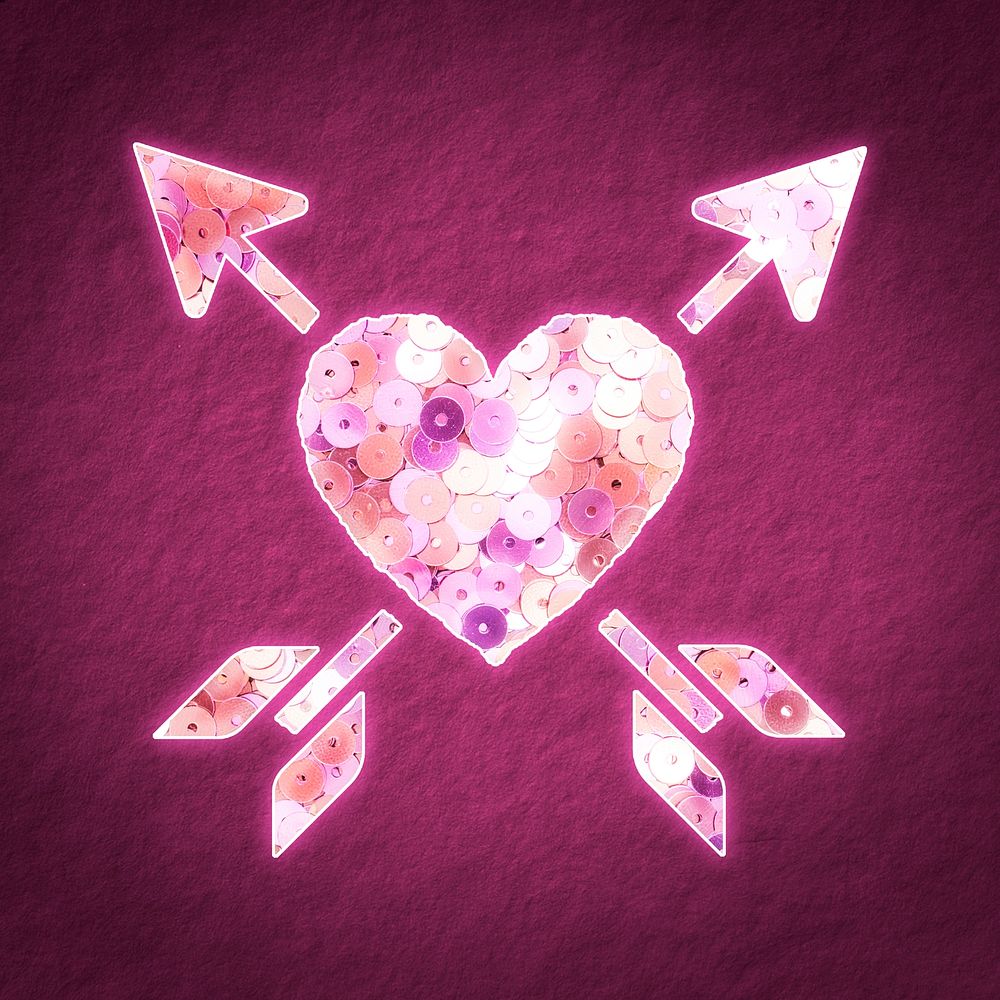 Pink sequin arrowed heart psd valentine&rsquo;s sticker