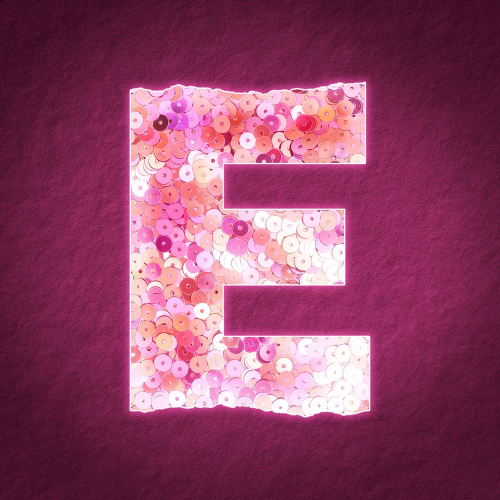 Glittery letter E psd with sequin texture