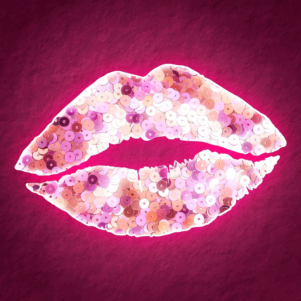 Glittery pink sequin heart vector valentine&rsquo;s kiss sticker
