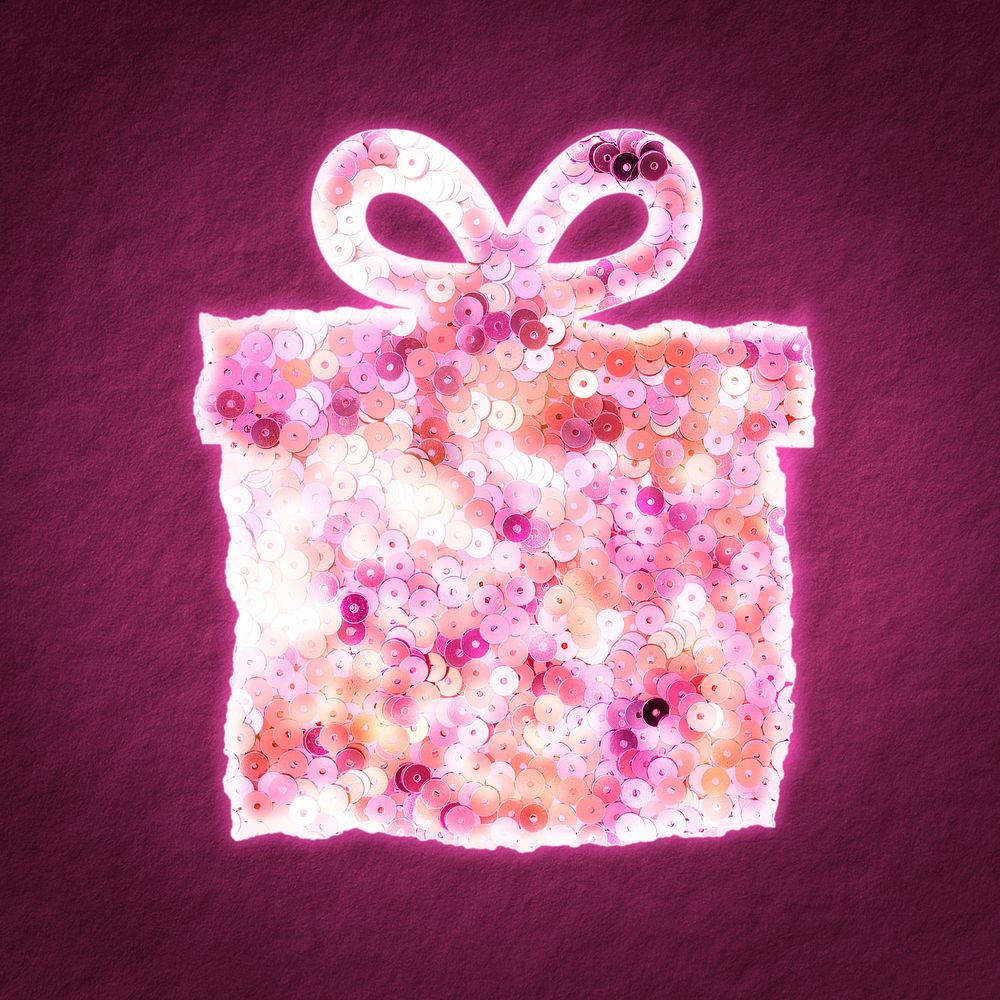 Pink sequin gift box psd festive sticker