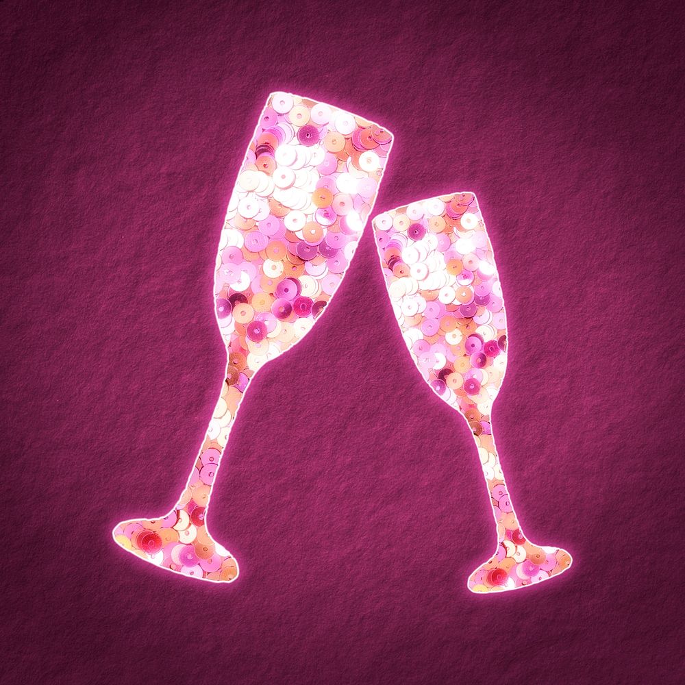 Pink sequin champagne glasses psd celebration icon