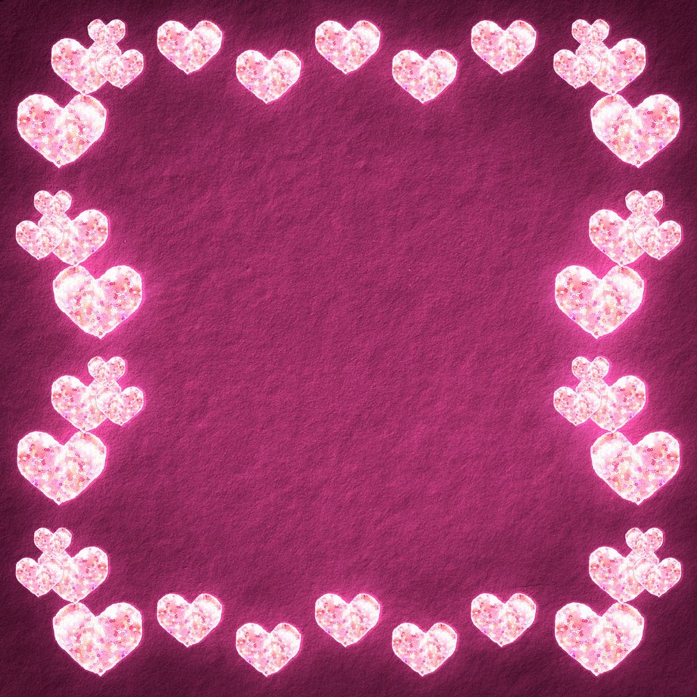 Valentine&rsquo;s pink heart frame  with glitter texture
