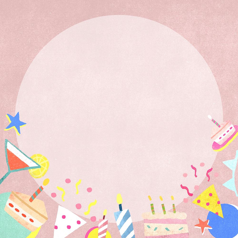 Cute birthday round frame psd pink celebration