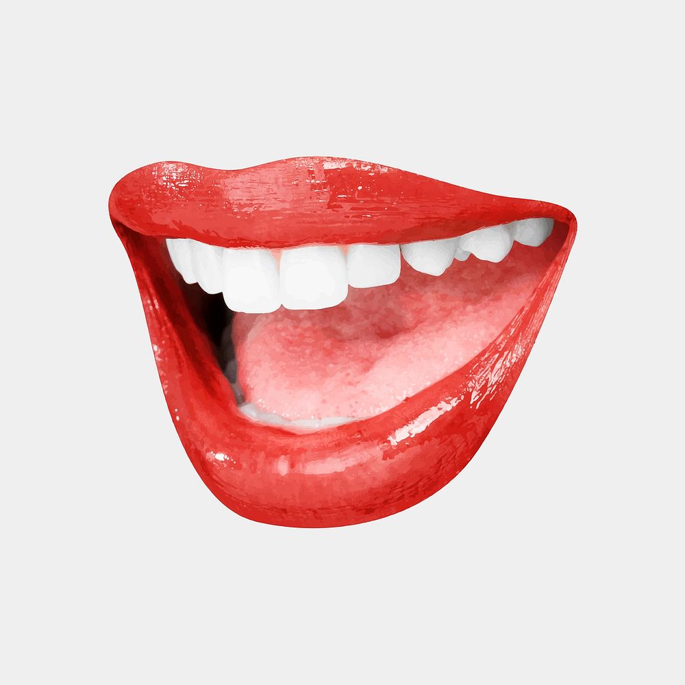 Wide smile with teeth vector woman&rsquo;s red lips with teeth design element