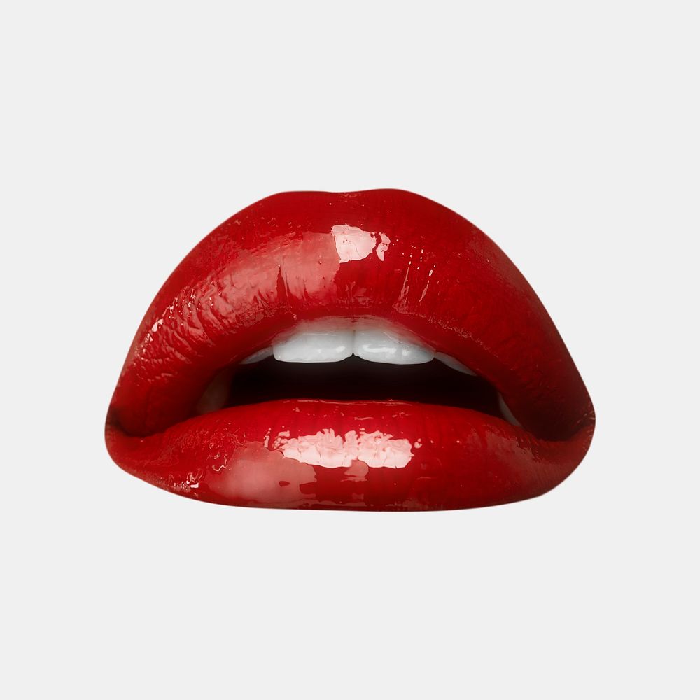 Glossy red lips closeup psd with gray background
