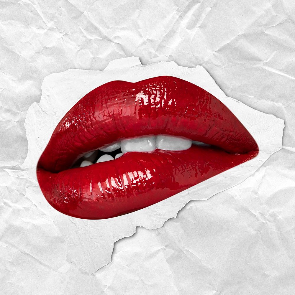 Woman biting red lips psd sexy Valentine&rsquo;s day design element