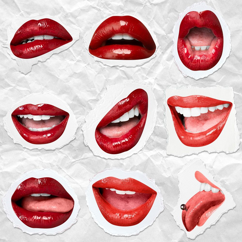 Juicy lips sexy expression psd stickers for Valentine&rsquo;s day set