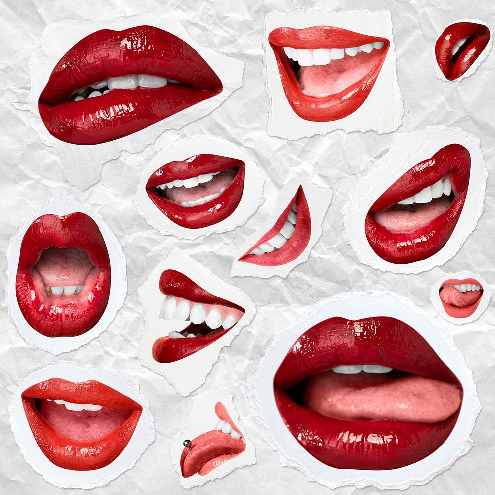 Sticker red lips expression psd cool Valentine&rsquo;s day collection