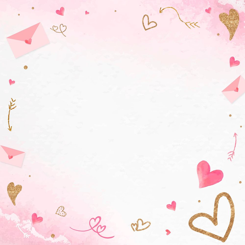 Valentine’s gold heart frame psd pink background