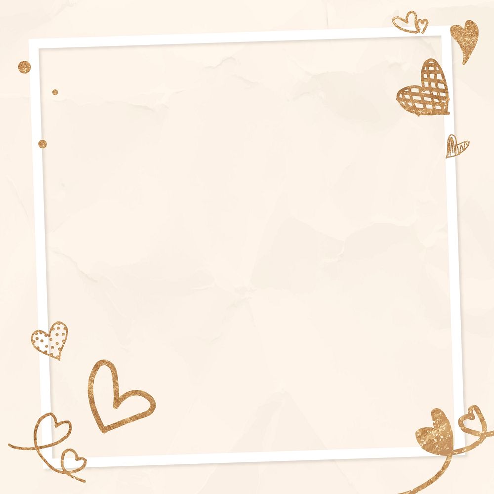 Valentine&rsquo;s gold heart frame psd beige crumpled background