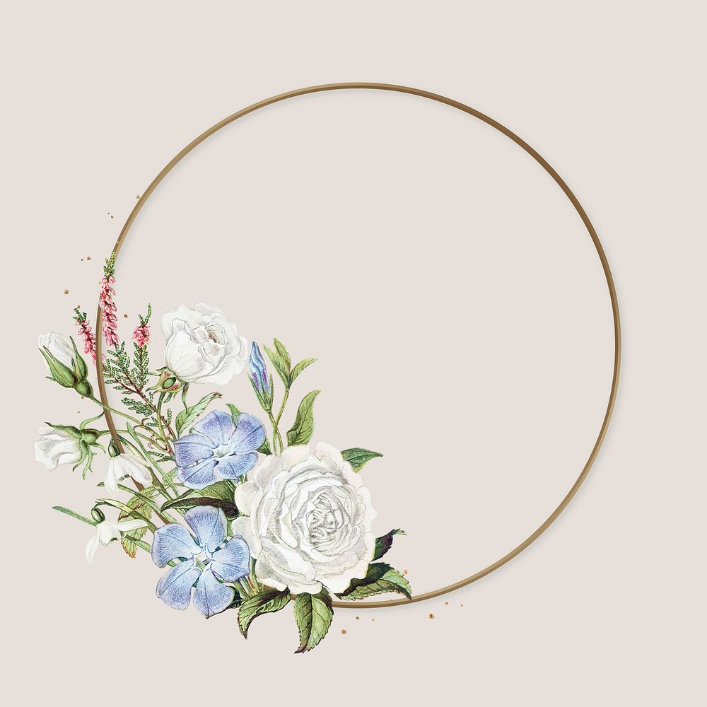 White rose floral frame vector classic gold illustration