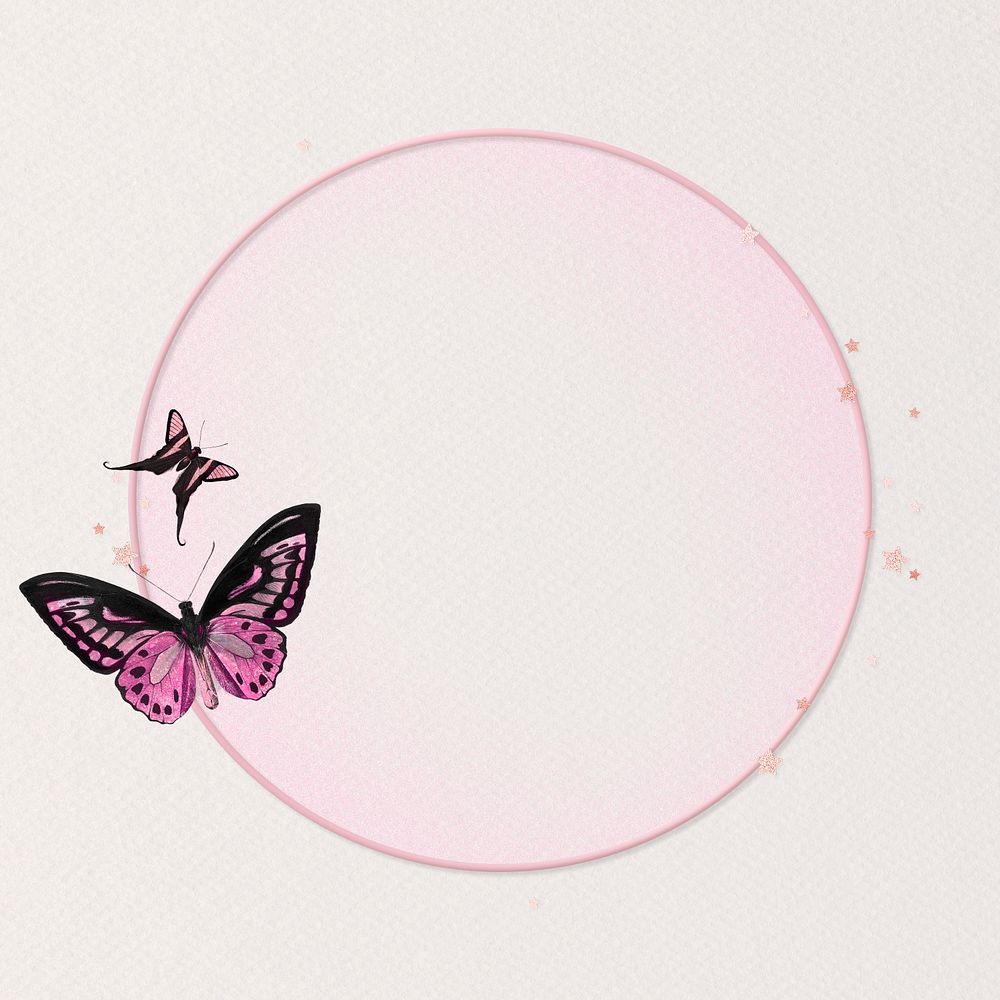 Aesthetic circle frame butterfly psd cute purple glittery illustration