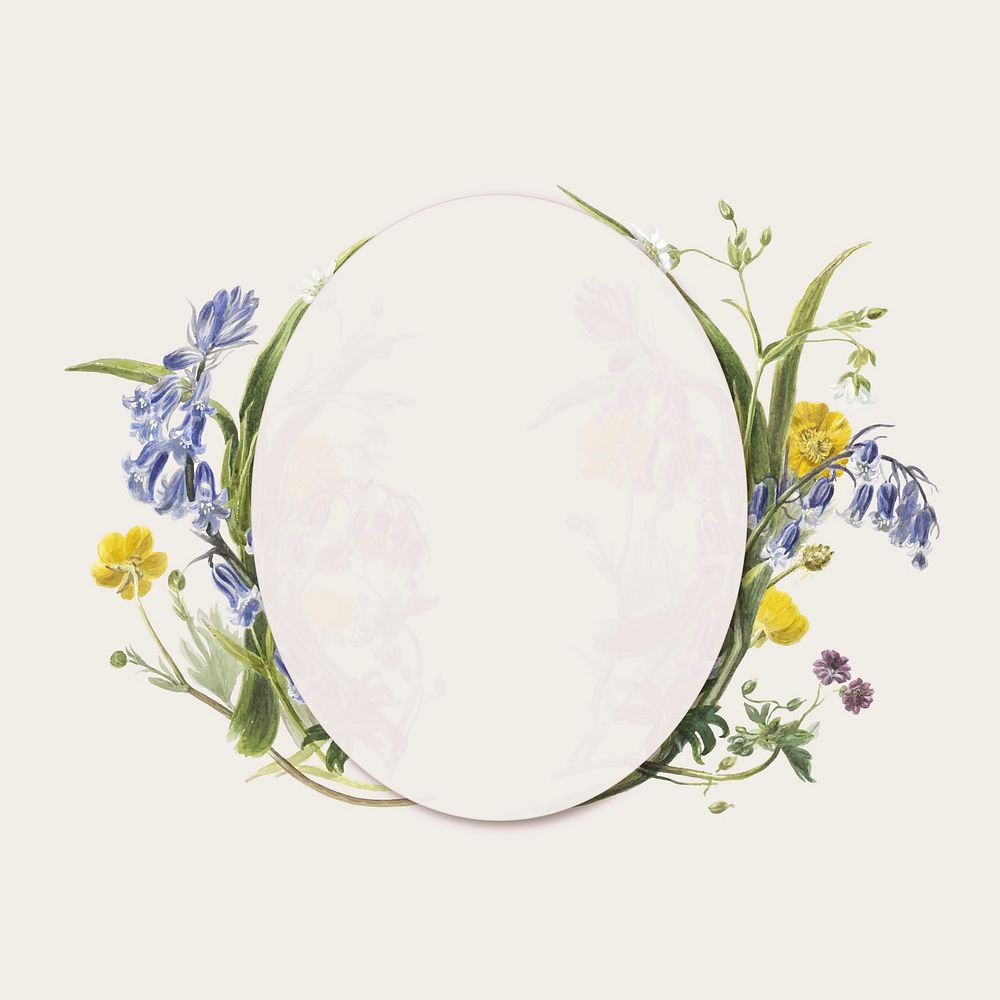 Floral frame vector botanical oval badge