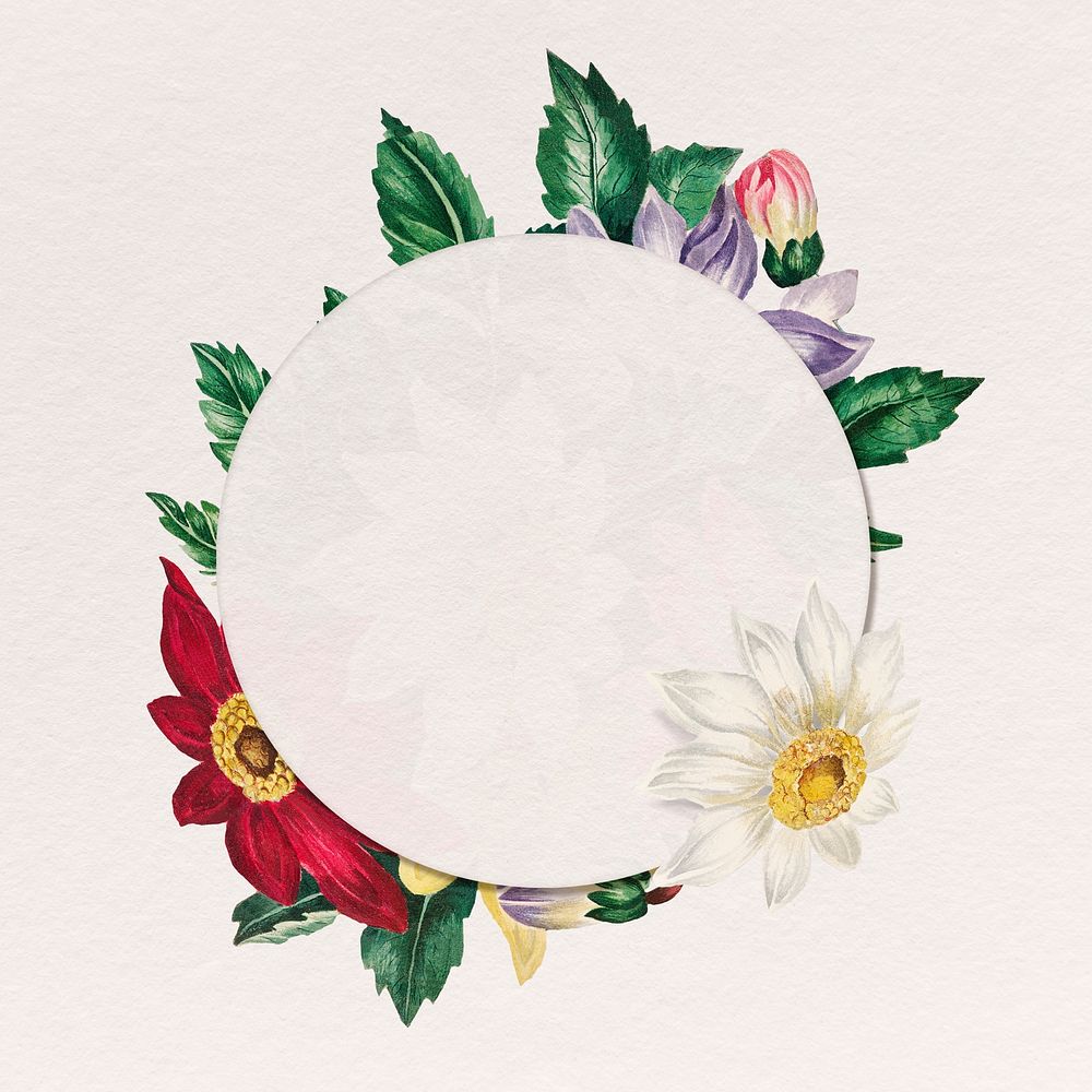Cobweb houseleek flower frame psd botanical round badge