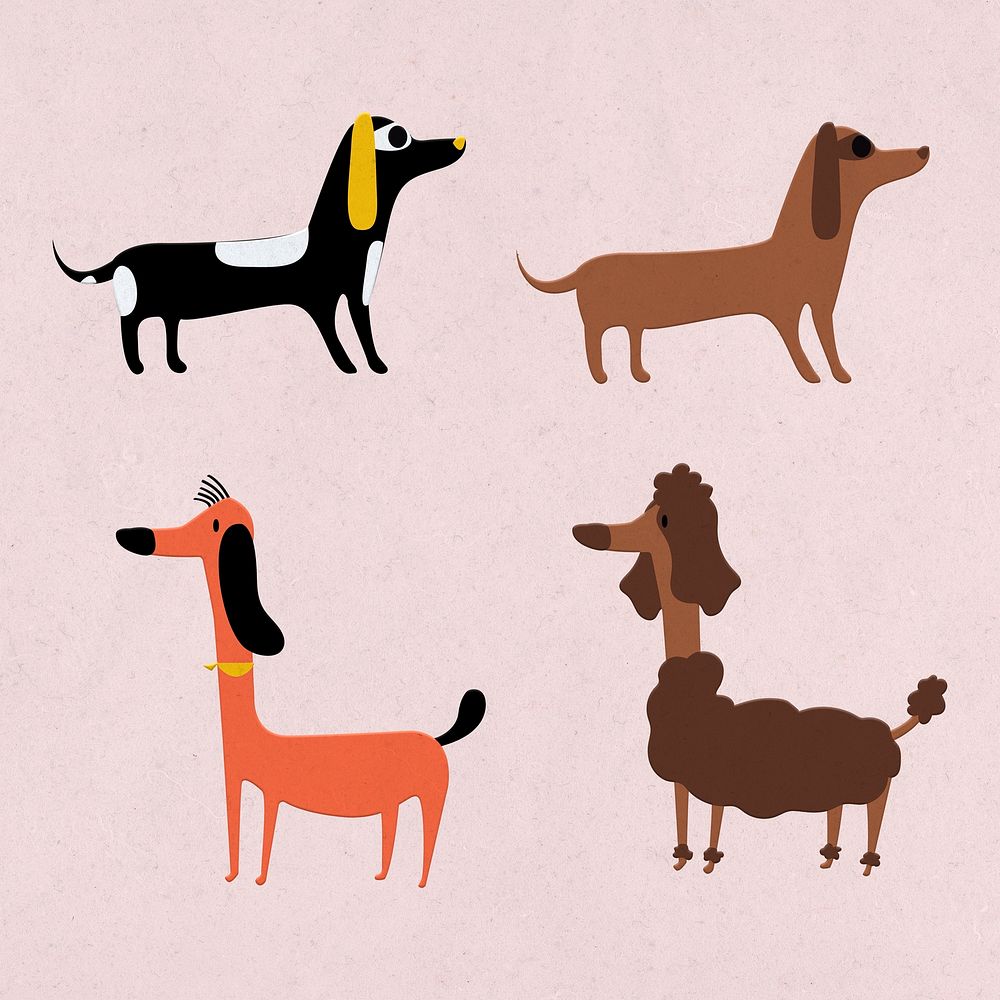 Flat illustration psd collection of cute dog breeds