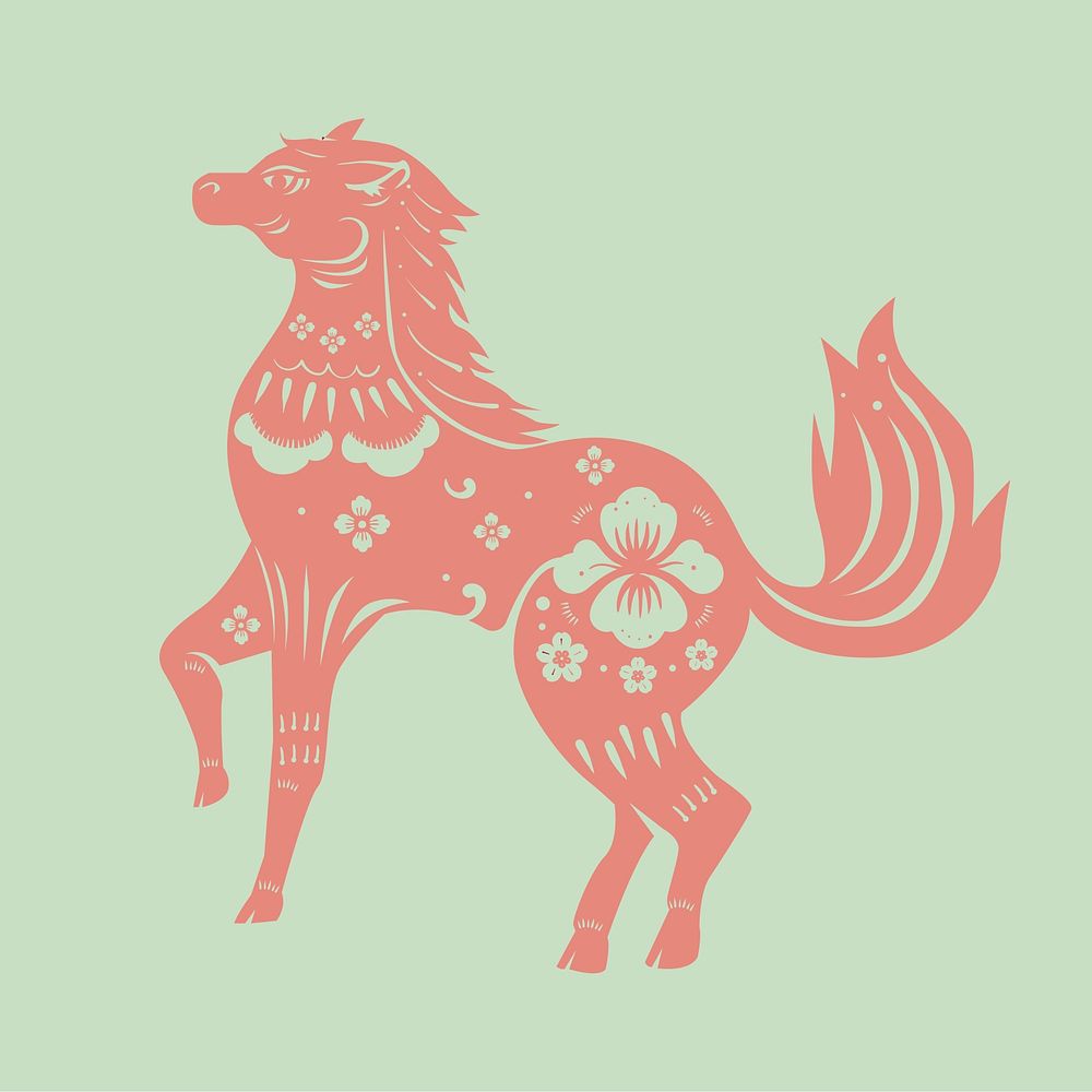 Chinese New Year horse pink animal zodiac sign illustration