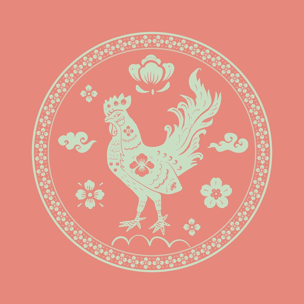 Rooster year green badge traditional Chinese zodiac sign
