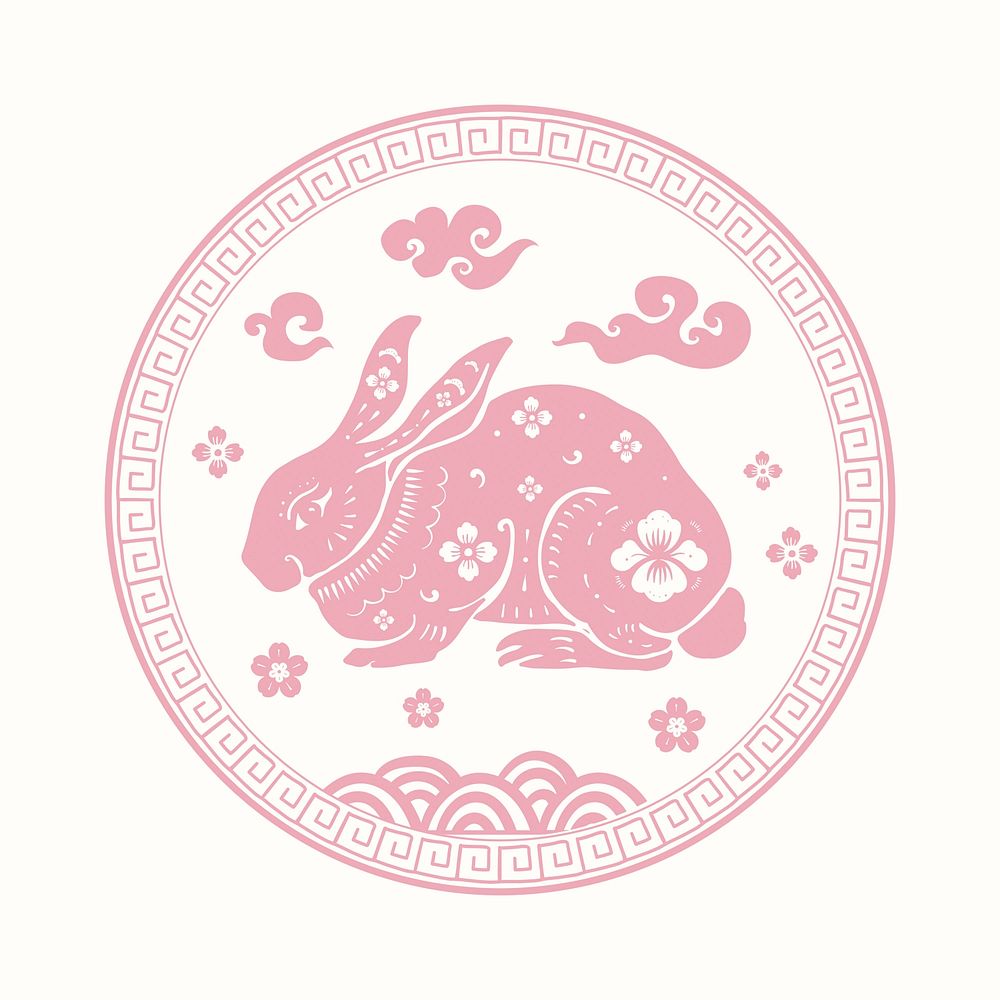 Year of rabbit badge pink Chinese horoscope zodiac animal