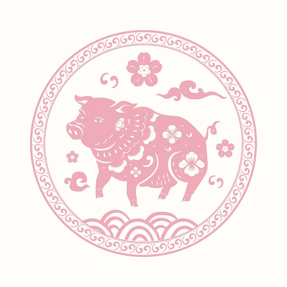 Pig year pink badge traditional Chinese zodiac sign