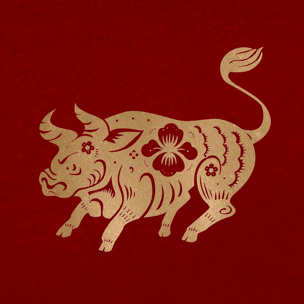 Year of ox vector gold Chinese horoscope animal sticker