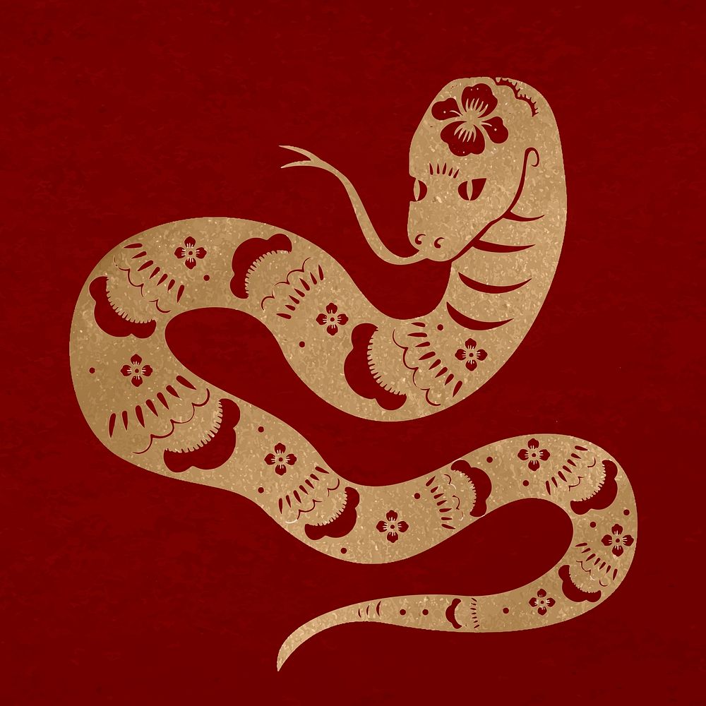 Chinese New Year snake vector gold animal zodiac sign sticker