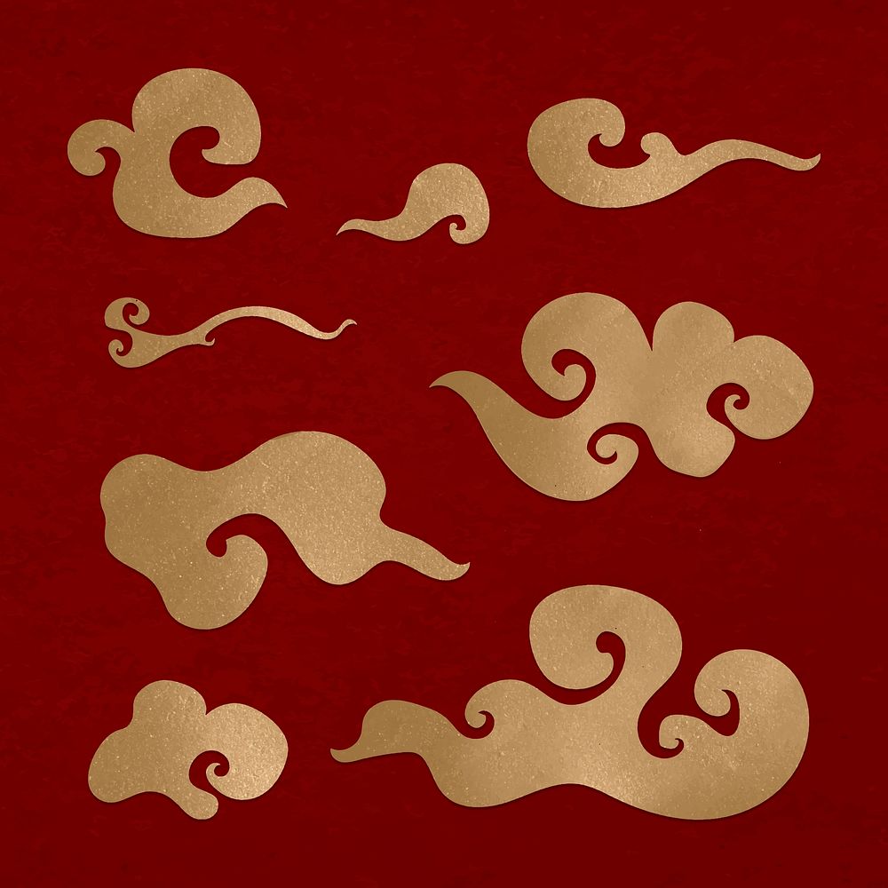 Chinese golden clouds vector diary stickers collection