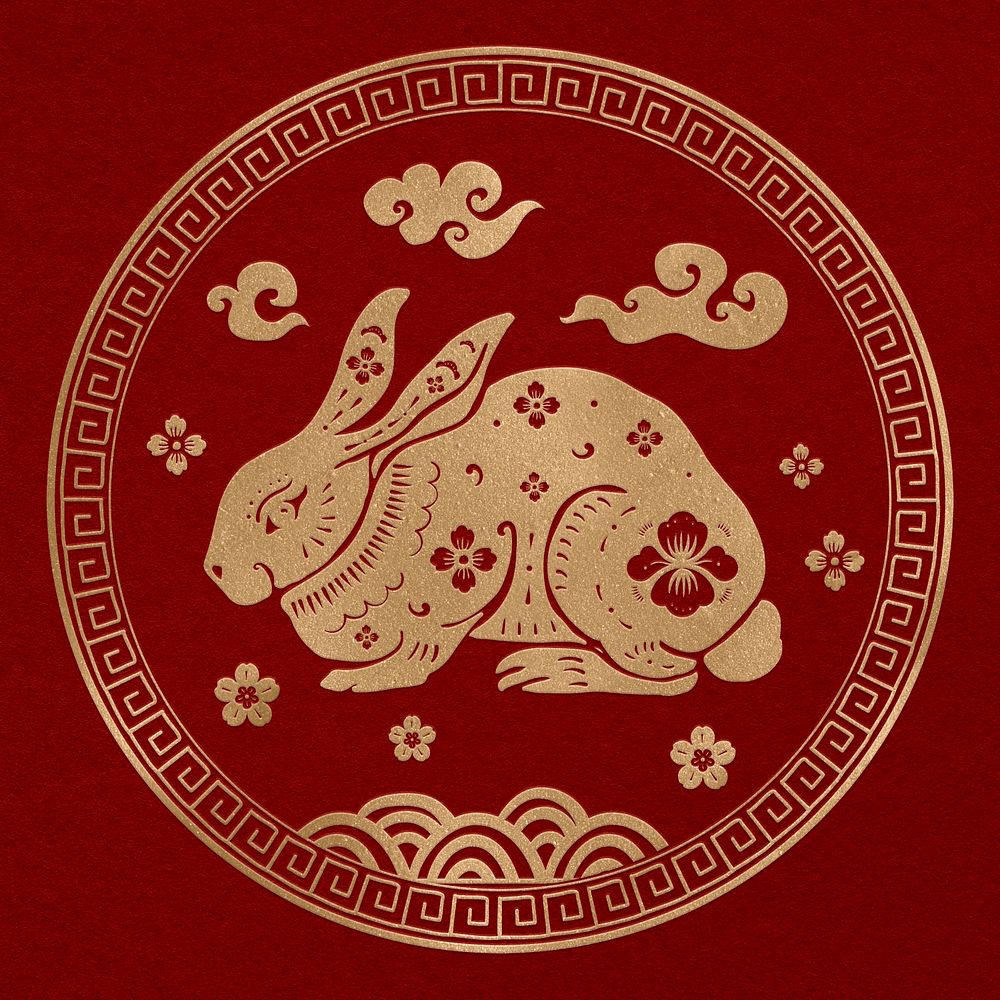 Year of rabbit badge gold Chinese horoscope zodiac animal