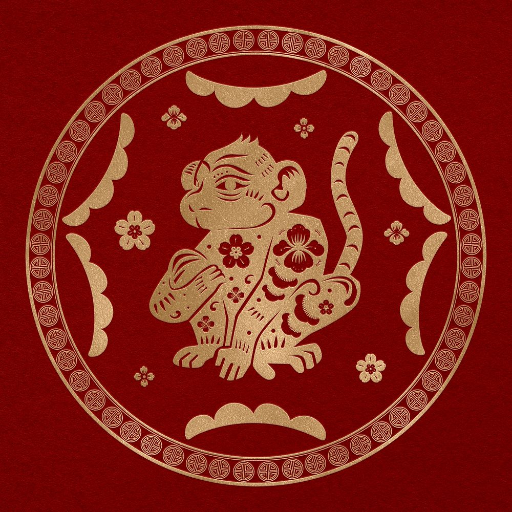 Monkey year golden badge traditional Chinese zodiac sign