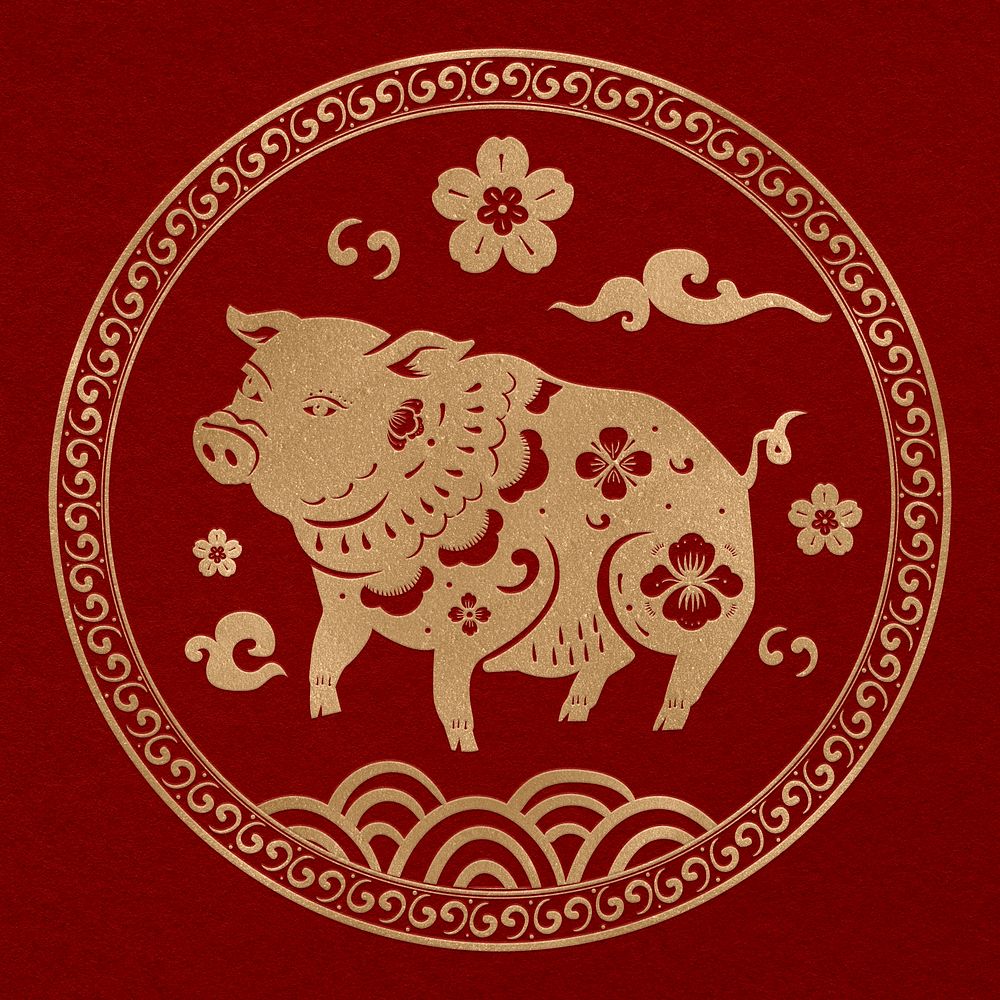Pig year golden badge traditional Chinese zodiac sign