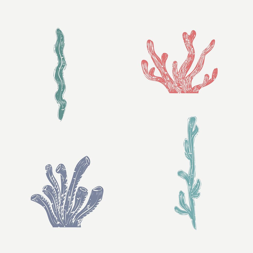 Coral printmaking vector cute design elements collection