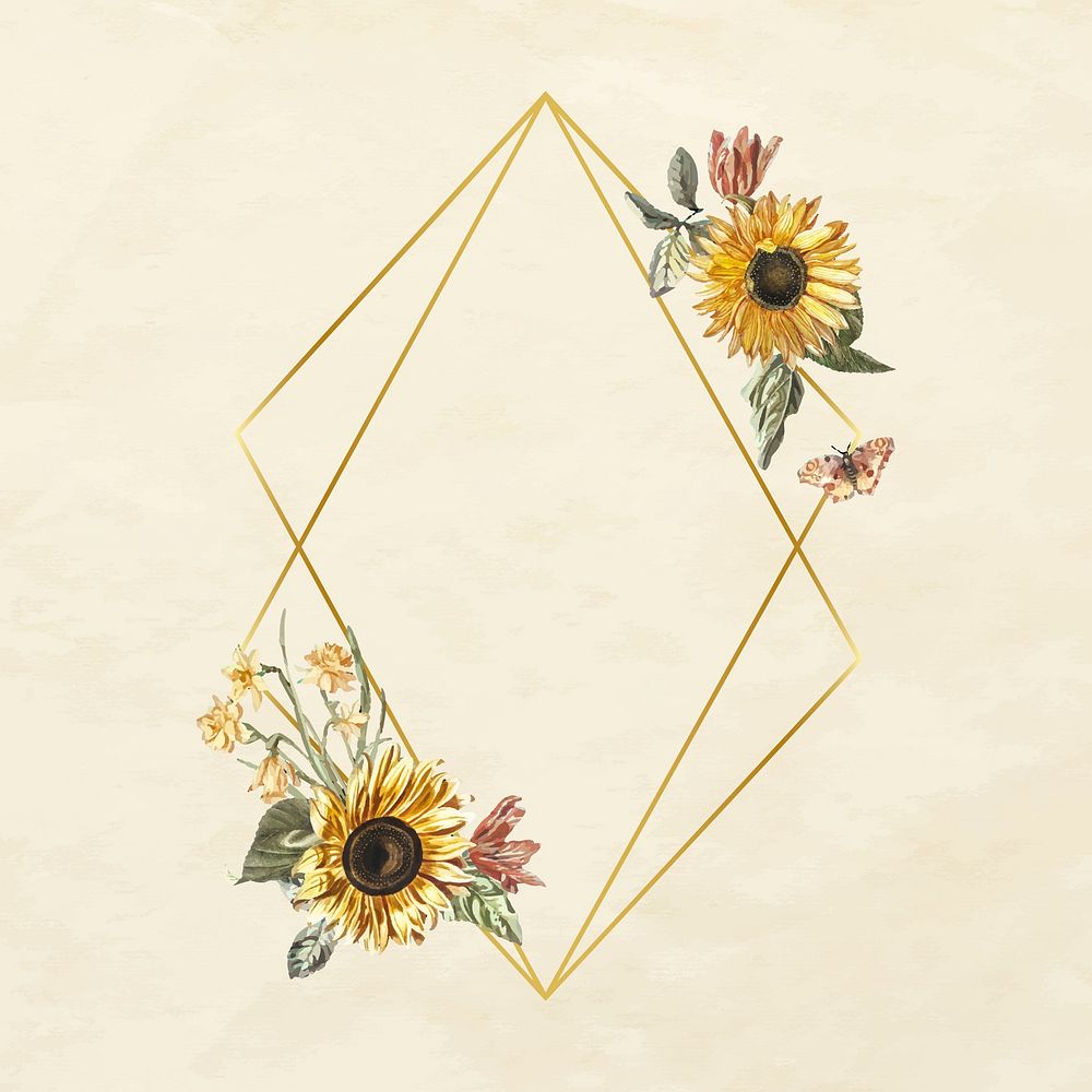Floral frame with watercolor vector sunflower and butterfly