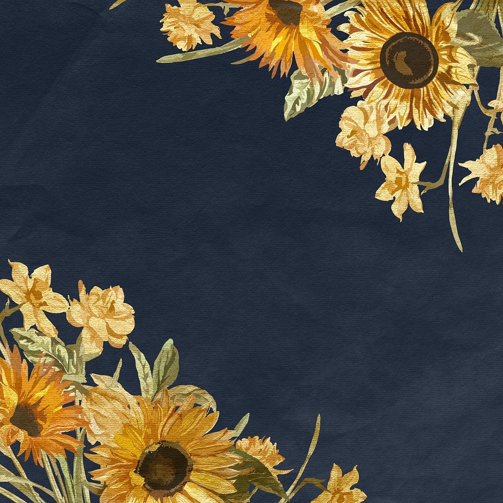 Sunflower frame psd on blue background