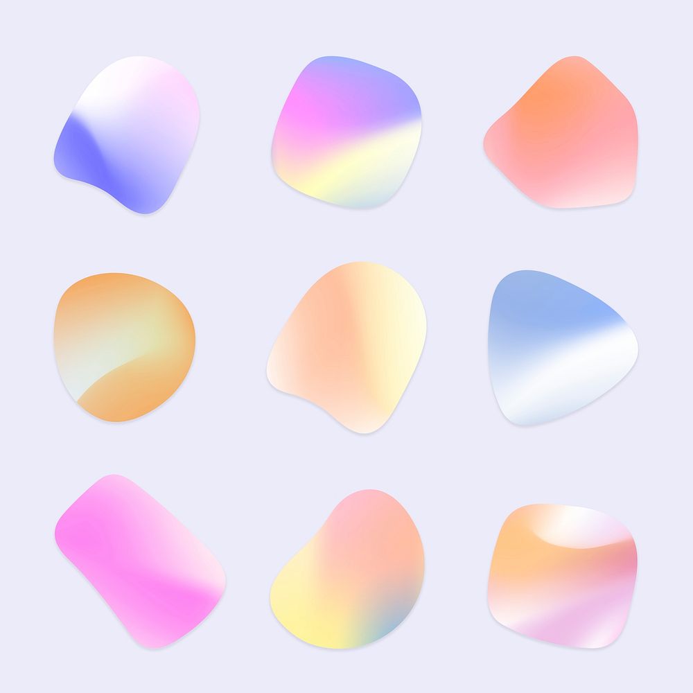 Vibrant stickers psd holographic and gradient shapes set