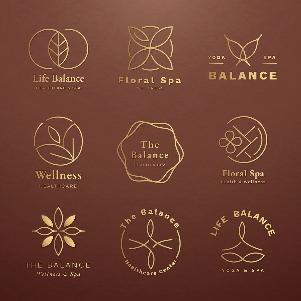 Editable yoga logo template psd set for health and wellness